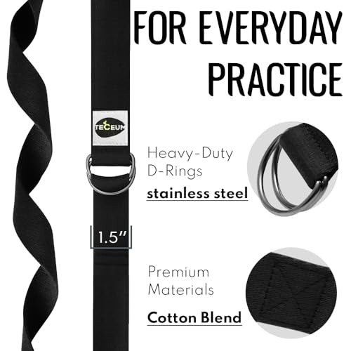 Yoga Strap for Stretching - Cotton 6 ft - Adjustable Non-Slip - Black