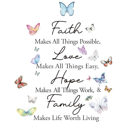 Inspirational Butterfly Wall Decal - Faith, Hope & Love - Blue