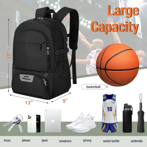 OCKLILY Large Sports Equipment Backpack with Ball & Shoe Compartments - Black, 30L