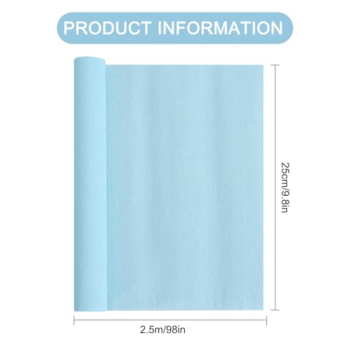 Sky Blue Crepe Paper Roll - 2 Rolls, 9.8" x 8ft for Crafts