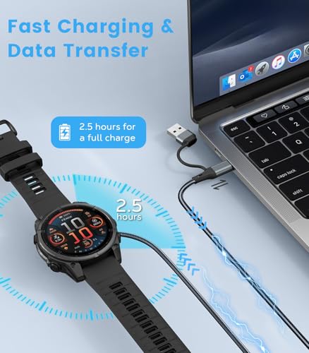 2-in-1 Smartwatch Charging Cable for Garmin, 3.3ft USB-C & USB-A - Grey