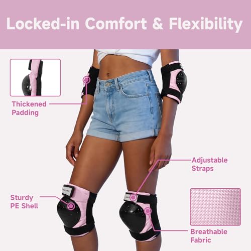 Skating Protective Gear Set - Helmet, Knee Pads, Elbow Pads & Wrist Guards - Pink