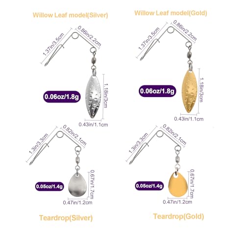 50Pcs Teardrop Spinner Blade Kit for Fishing - Aollerfilery Smooth Spoons Rigs