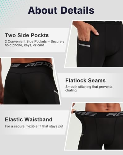 Men's Compression Shorts - Athletic Spandex Gym Tights - Large Black