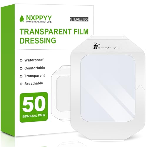 50 Pack Waterproof Transparent Film Dressings - Large 4x4.75 inch, Wound & Post-Surgical Care