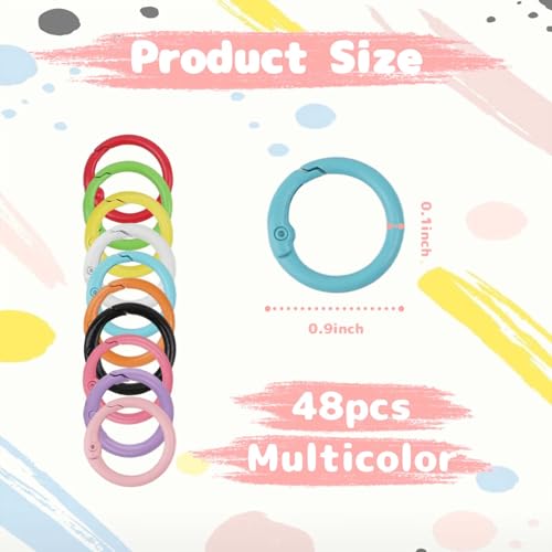 48-Pack Multicolor 1-Inch Round Carabiner Clips - Durable Metal Key Rings