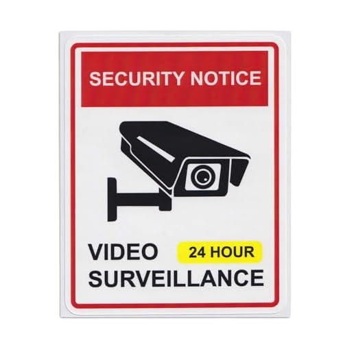 dealzEpic - 24 Hour Video Surveillance Warning Sign Sticker - Self Adhesive Peel and Stick Vinyl Decal - 3.94 x 3.15 inches | Pack of 4 Pcs