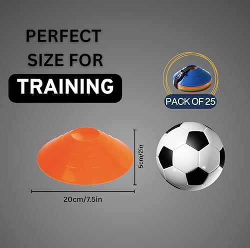 Agility Soccer Cones Set of 25 - Durable Training Equipment with Mesh Bag