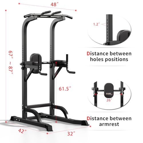 Adjustable Power Tower Pull Up Bar & Dip Station - Black-02