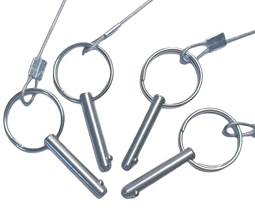 316 Stainless Steel Bimini Top Ball Pin Latch Safety Pin with Lanyard & Screws Φ1/4" x 1.5" (4Pcs)