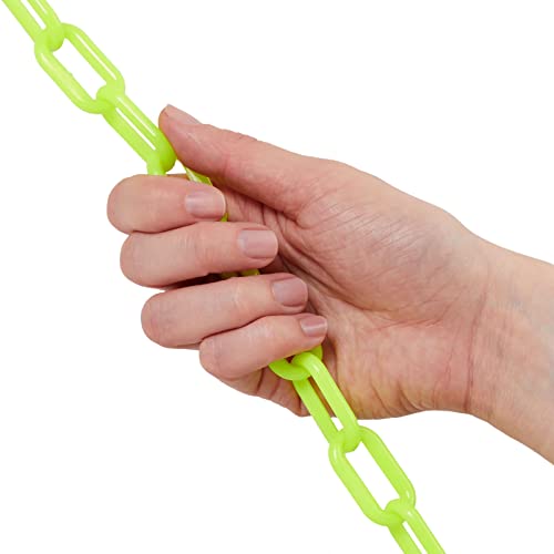 Stockroom Plus Glow in The Dark Plastic Chain - 100 Ft Roll, 1.5-Inch Links, Neon Yellow - Weather-Resistant Neon Barrier Chain for Crowd Control & Parking Barrier