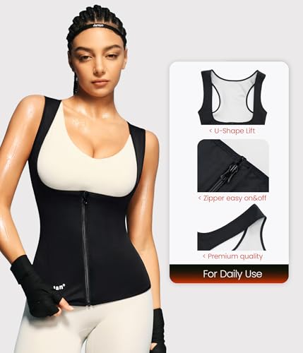 Women’s Sauna Suit Vest Waist Trainer - Lightweight Zipper Sweat Tank Top