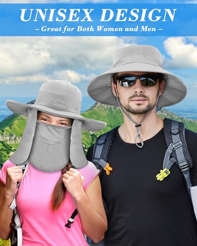 UPF 50+ Sun Hat with Face & Neck Flap - Light Grey One Size