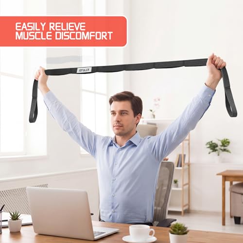 Non-Elastic Stretching Strap with 10 Loops - Physical Therapy Yoga Band - Black
