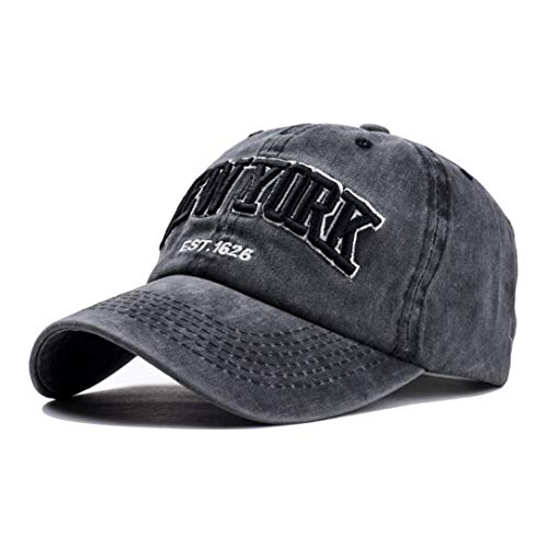 New York Distressed Baseball Hat - Black Adjustable Dad Cap