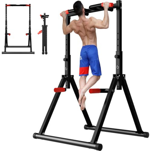 Foldable Power Tower Pull Up Bar - Adjustable Multifunction Station - Black Style 1