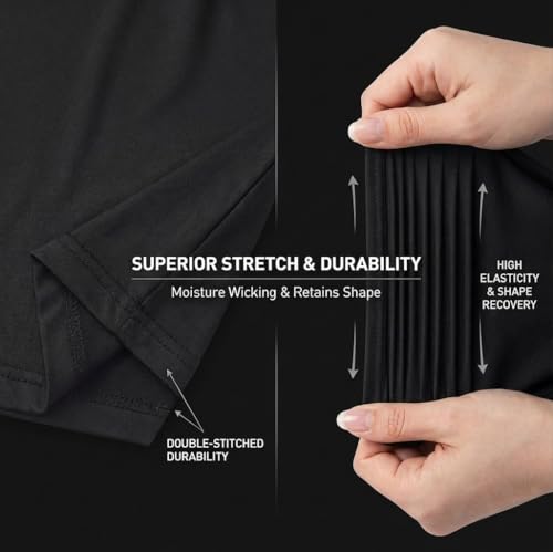 Men Short Sleeve Mock Neck T-Shirt Black Medium - Stretchy Sports Tee