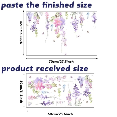 Purple Flower Wall Stickers Removable Peel and Stick Window Clings Purple Hanging Vine Floral Wall Decals for Girls Room, Living Room, Bedroom, Nursery Decor