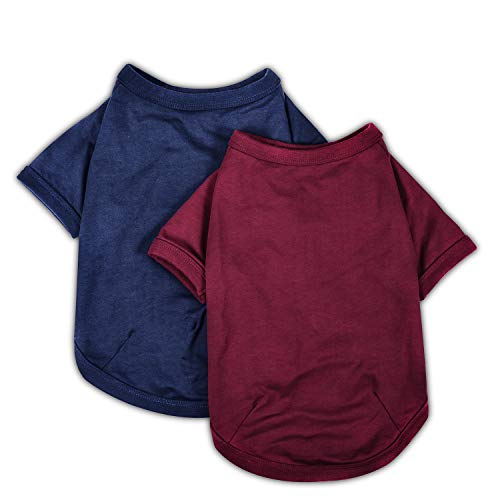 Koneseve 2-Pack Small Dog Shirts Blue & Red L - Cotton Dog Clothes for Pups 9-17 lbs