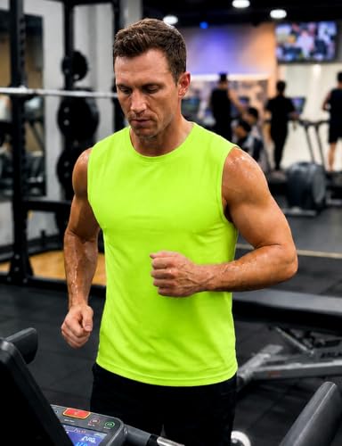 Men's Workout Sleeveless Tank Top Neon Yellow X-Large Quick Dry Athletic Gym Shirt