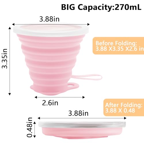 Collapsible Travel Cup 270ml - 2 Pack, Pink & Green Silicone