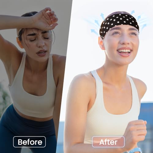 10-Pack Non-Slip Cotton Headbands for Women & Men - Polka Dots & Stripes