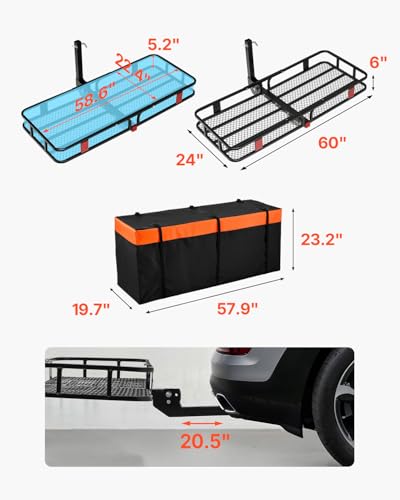 60 x 24 x 6 Inch Folding Hitch Cargo Carrier with Waterproof Bag - 500lbs Capacity