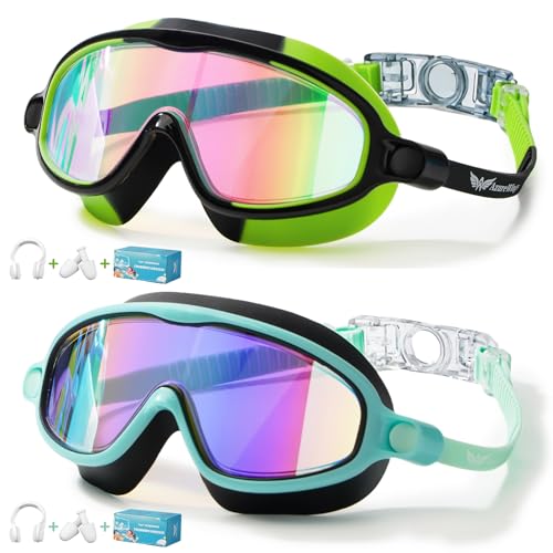 AzureWings Kids Swim Goggles Camouflage Dazzling Blue No Leak Anti-Fog UV Protection 2 Pack