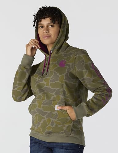 Carhartt Women's Relaxed Fit Midweight Logo Sleeve Sweatshirt - Dusty Olive Camo, Small