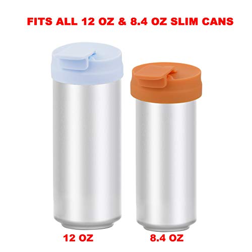 Silicone Slim Can Lids - Beverage Can Cover Protector Set - Blue & Orange