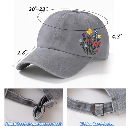 KYDEVO Floral Embroidered Baseball Cap for Women - Soft Breathable Adjustable (Wildflower B)