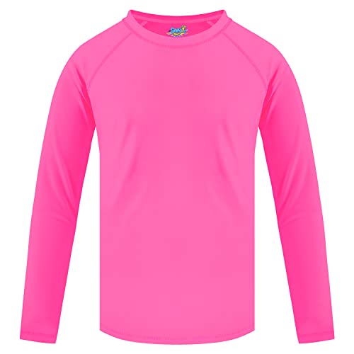 Boys' Long Sleeve Rash Guard UPF 50 Sun Shirt - Pink, 5-6 Years