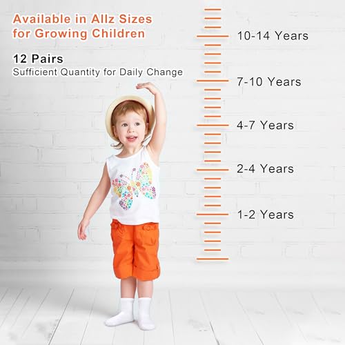 Kids Crew Socks - 12 Pairs for Toddlers 4-7 Years - Black & White