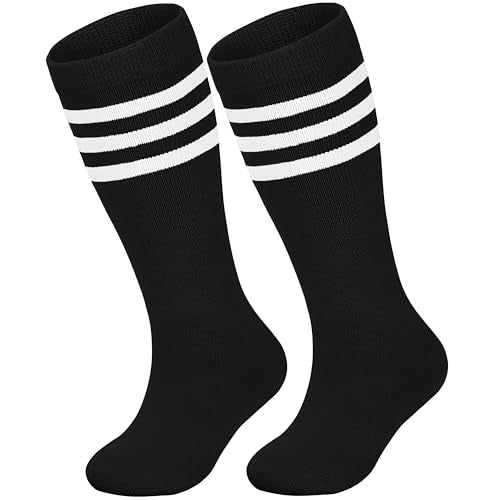 Kids Athletic Knee High Soccer Socks - 6-10 Years - Stripes Black/White