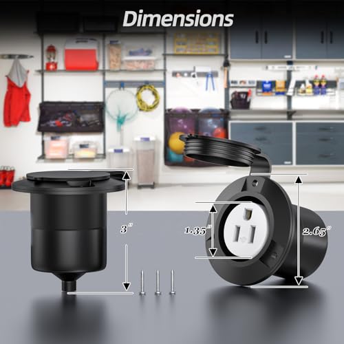 120V 15A Flanged Outlet Female Electrical Outlet with Cover NEMA 5-15R Waterproof Receptacle for RVs Marine Truck Bed Block Heater ETL Listed