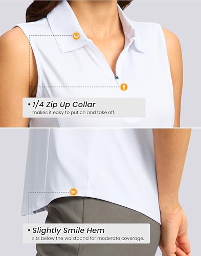 Women's Heather White 1/4 Zip Golf Shirt - Lightweight Collared Tank Top, Medium