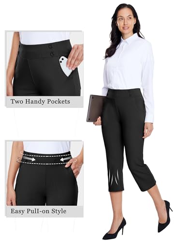 Willit Women's Black Large Capri Yoga Pants Dress - Stretch & Comfortable