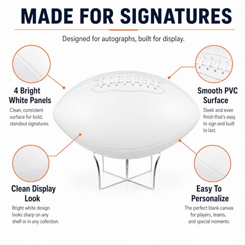 Hiboom Autograph Football Set Size 3 White with Pump & Holder - Sports & Memorabilia