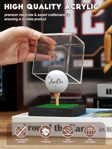JupDec Black Golf Ball Display Case - Acrylic & Wood Stand, Single Ball Storage