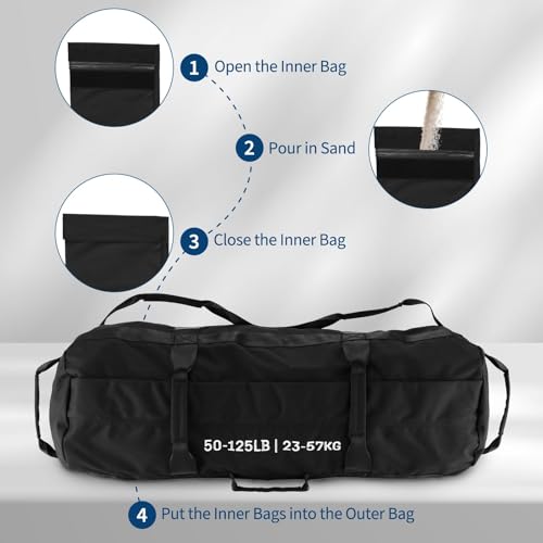 Adjustable Sandbag for Fitness Training - 5-125 LBS (3 PCS) - Black