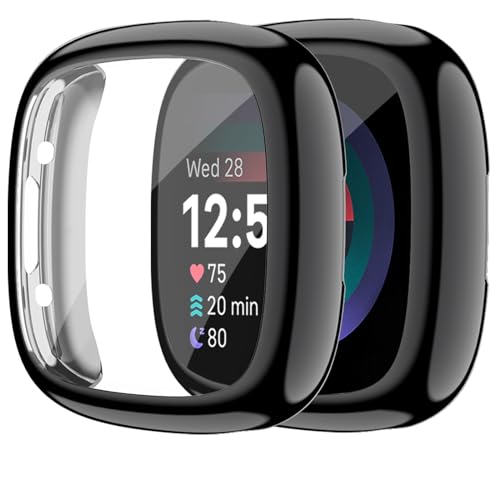 Screen Protector Case for Smartwatch - 2 Pack Black, Full Coverage TPU