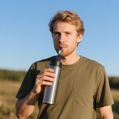 8-Pack Reusable Hard Plastic Straws with Brush - Blue
