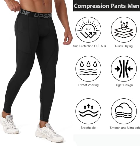 Men's Compression Workout Pants - Quick Dry Thermal Leggings - Black, XX-Large