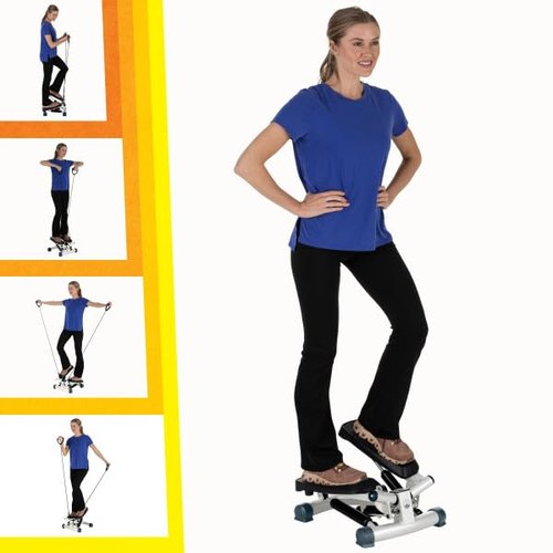 Portable Stair Stepper Exercise Machine with LCD Monitor and Resistance Bands – Compact Home Gym Stair Climber for Cardio, Strength, and Full-Body Workouts by Wakeman, White/Gray