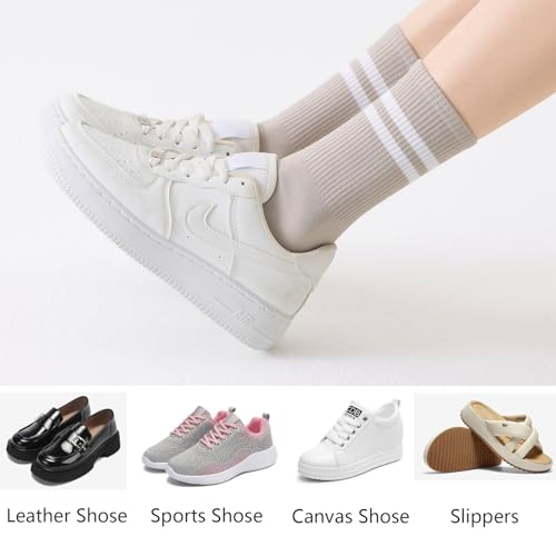 Womens Athletic Striped Crew Socks - 4 Pairs White, Black, Grey, Khaki