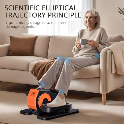 GUGTTR Under Desk Elliptical Machine - Low Impact Leg Exerciser for Seniors, Orange-Black