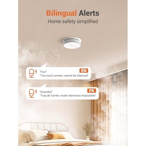 Jemay Smoke Alarm Detector, 10-Year Battery Fire Alarms Photoelectric Smoke Detectors with Voice Alert & Failure Warning, Easy Install Fire Detector for House, UL217-9th,1 Packs