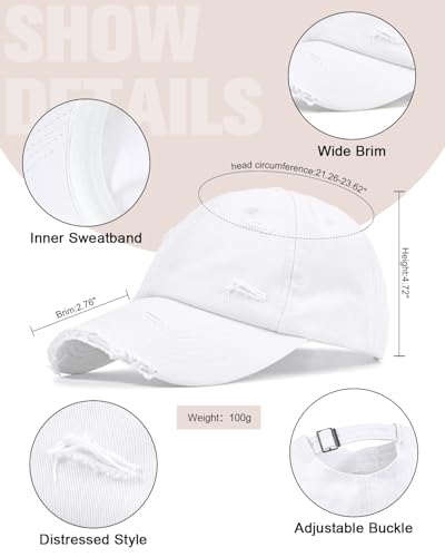 Unisex Distressed Cotton Dad Hat - One Size White