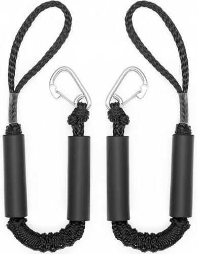 Manifish Bungee Dock Lines for Boats, 2 Pack 2 ft with 316 Stainless Clips – Black
