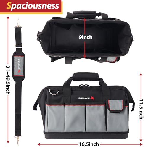 IRONLAND Tool Bag Organizer 16.5 Inch for men, Waterproof Heavy Duty ToolBag Organizer Storage, Tool box Organization, Soft Handle Large Zipper Carrying Toolbox, Dad Men Mechanic Birthday Gift